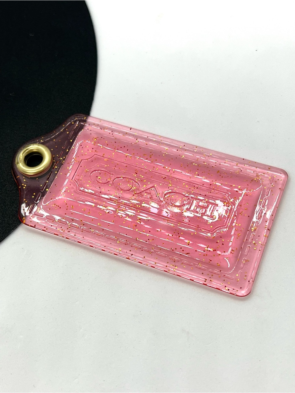 Coach Poppy XL Fuchsia Pink Glitter Lucite Hangtag Bag Charm Fob